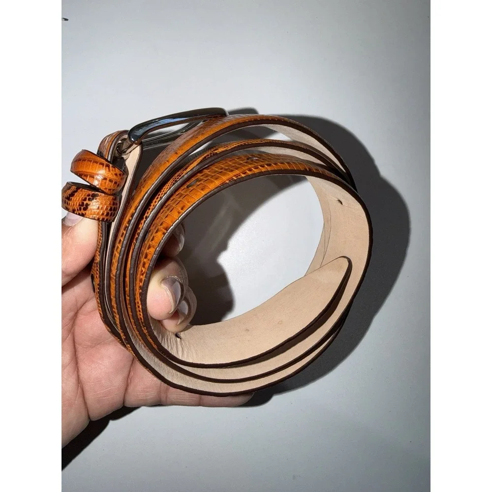 Belts.Com Belt Orange Faux Leather Croc Emboss‎ Silver Buckle Sz 40